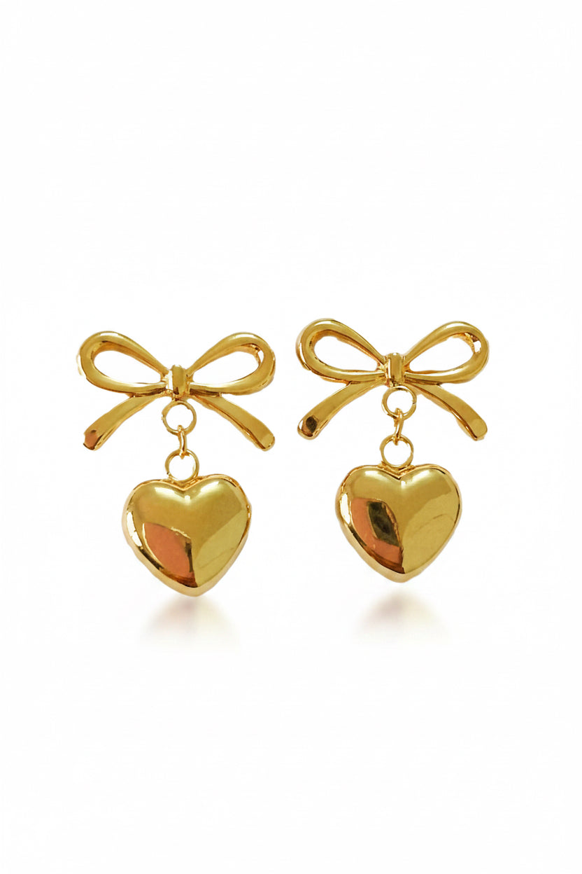Heart Bow Knot Drop Earrings