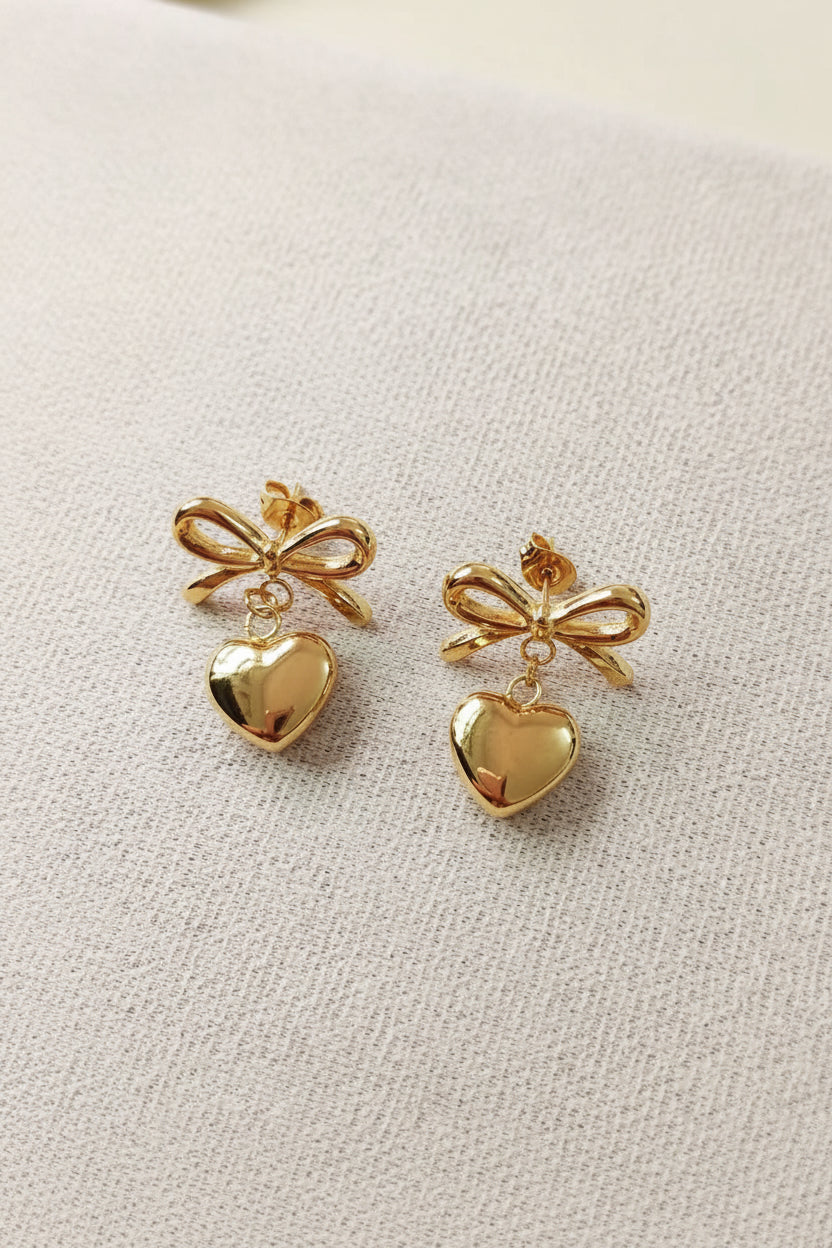 Heart Bow Knot Drop Earrings