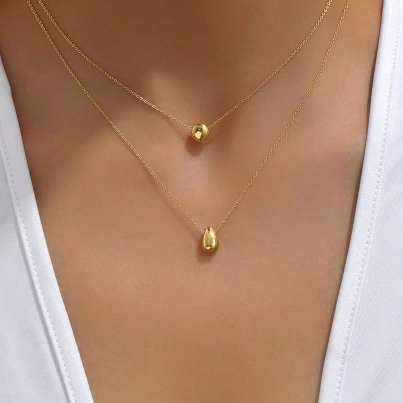 Water Droplets Double Layerd Necklace