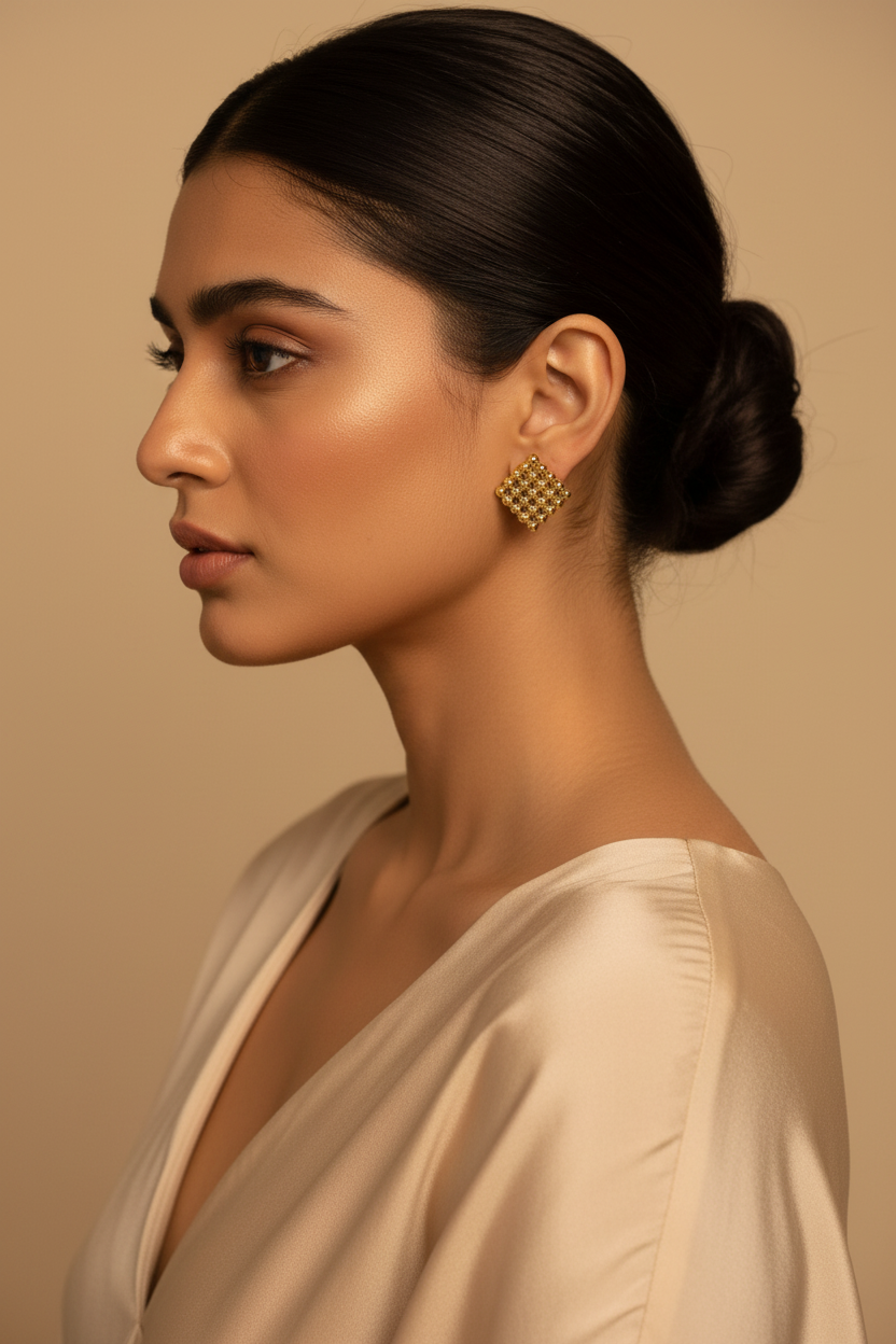 Dotted Square Stud Earrings