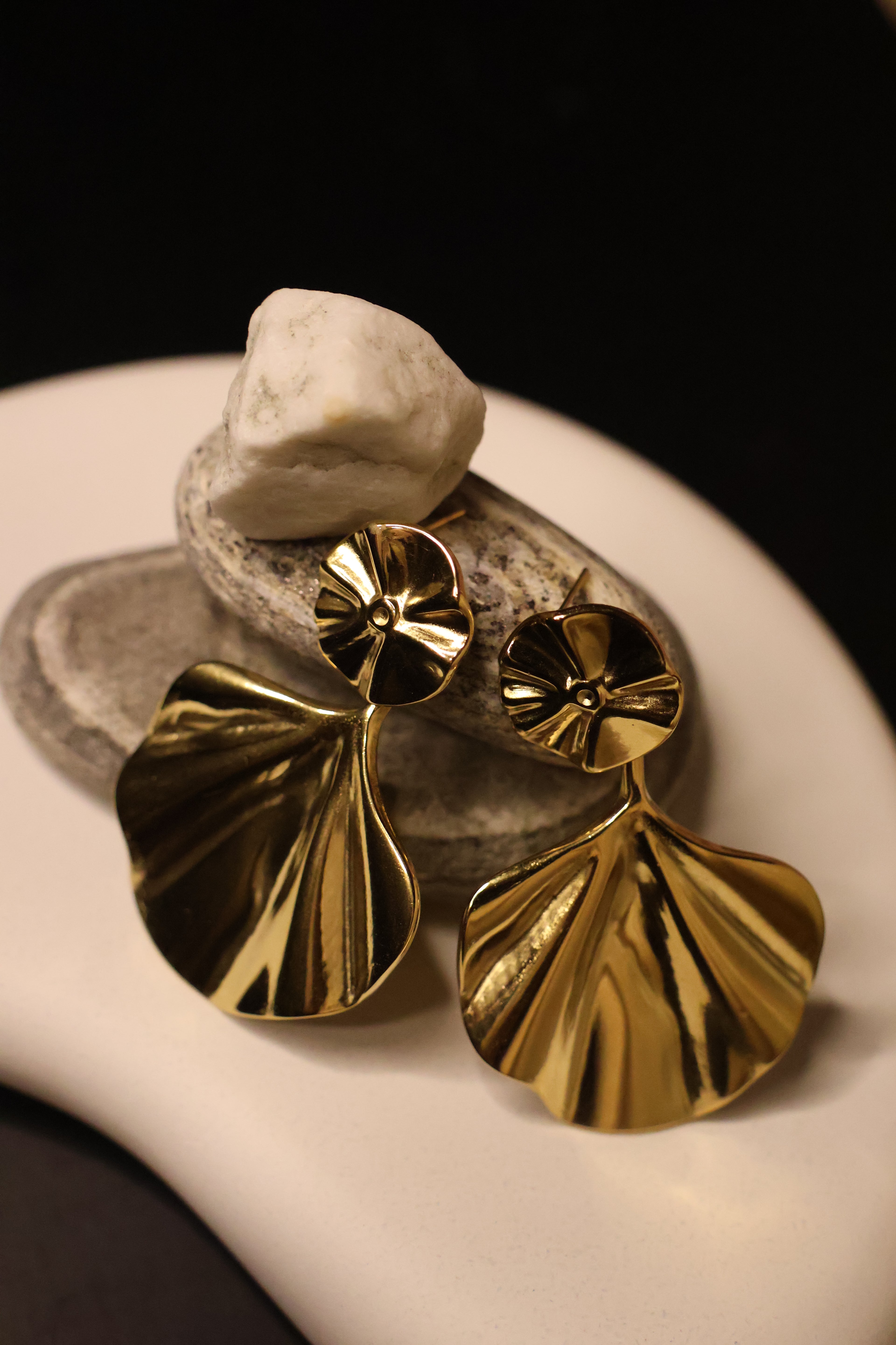 Flower Ginkgo Drop Earrings
