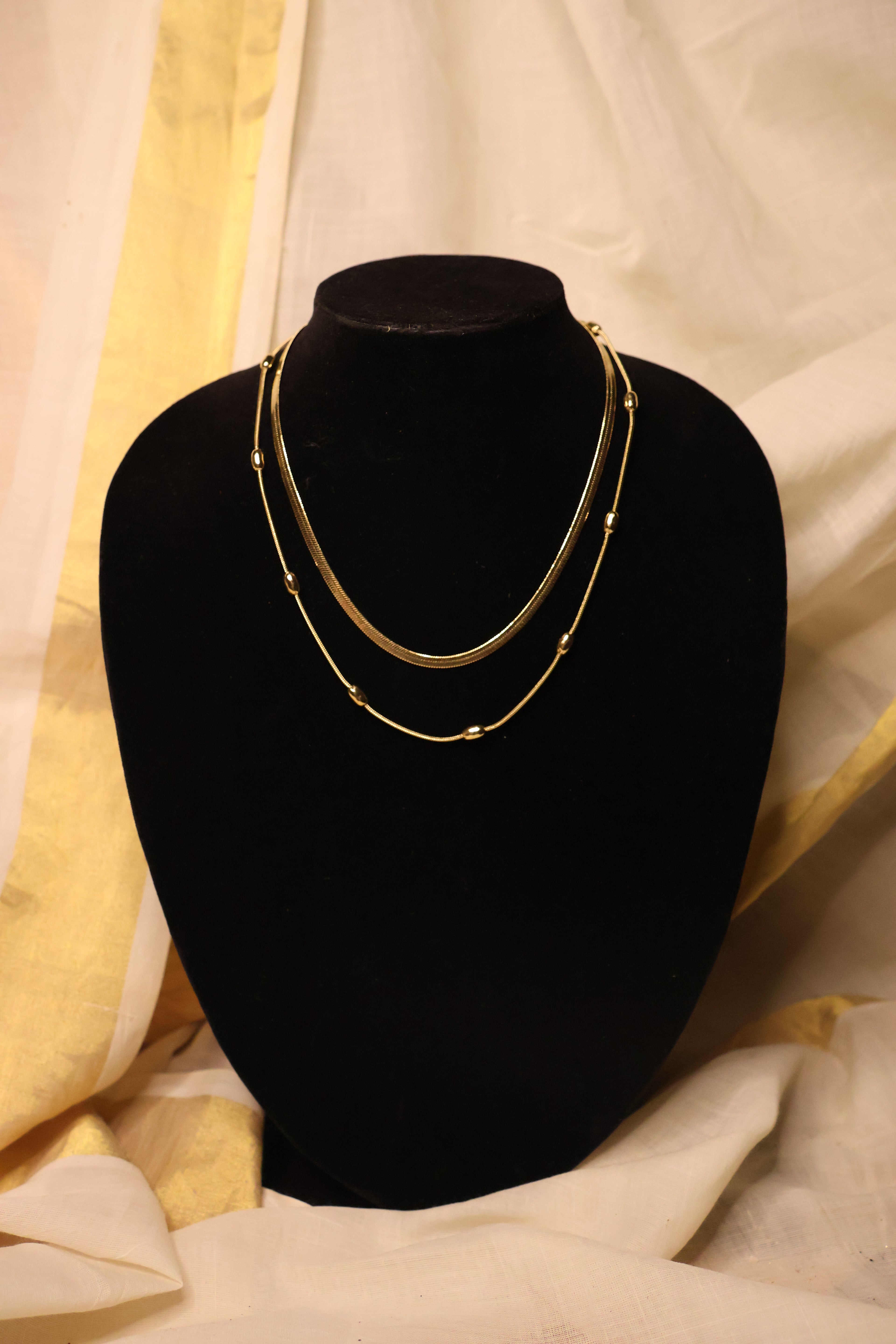 Gold Bead Double Layered Necklace