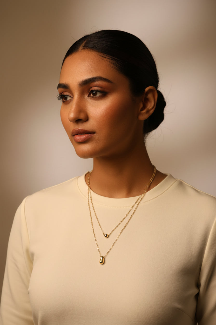 Water Droplets Double Layerd Necklace